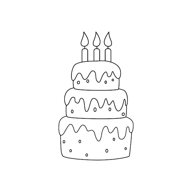 Торт-каракули со свечами, изолированными на белой векторной иллюстрации