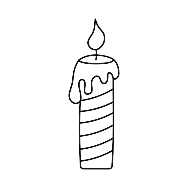 Doodle candle Burning hand drawn candle with wax Vector linear illustration