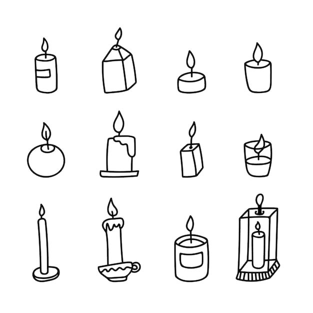 Doodle candles clipart set Warm and cute hand drawn vector illustrations