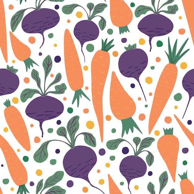 Vector doodle carrots and beetroot wallpaper. hand drawn carrot and beet seamless pattern on white background. design for fabric, textile print, wrapping paper, children textile. vector illustration