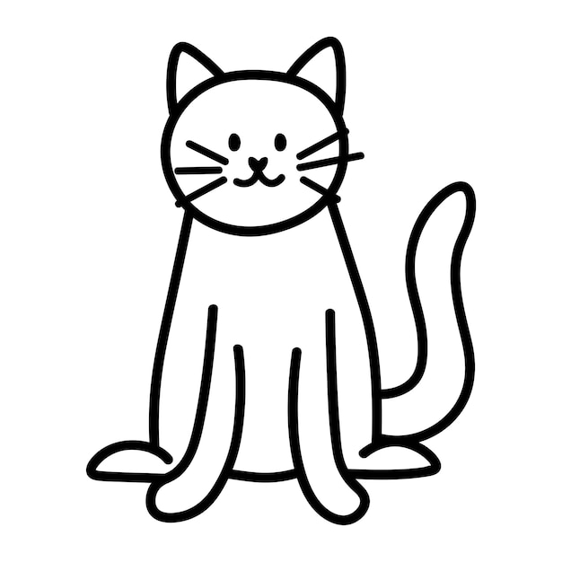 Vector doodle cartoon line illustration of cute cat graphic doodle sketch of cute kitten