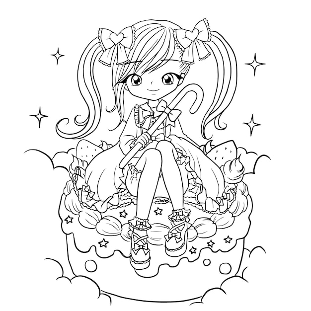 Doodle cartoon lines art coloring page girl characters cute kawaii manga anime drawings