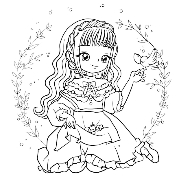 Doodle cartoon lines art coloring page girl characters cute kawaii manga anime drawings