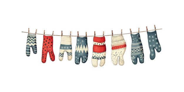 Doodle cartoon Set of Christmas socks in color Vector illustration design