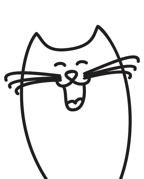 Doodle cat smiling and laughing hand drawn in line art