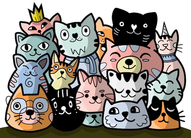 Группа кошек doodle