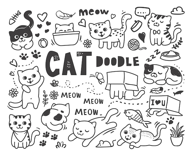 Vector doodle cats pose collection