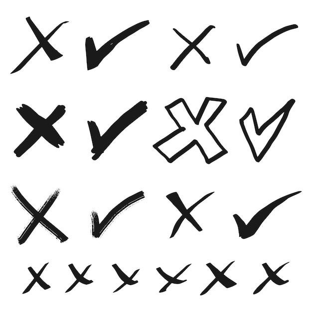 Vector doodle check mark and cross mark icon set tick symbol checklist signs vector illustration