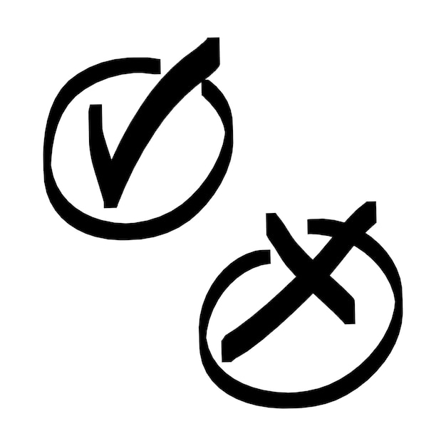 Vector doodle check mark and wrong mark. false and true vector illustration