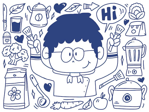 doodle chef cartoon kawaii design