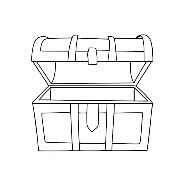 Doodle chest empty Hand drawn outline treasure chest open Vector illustration