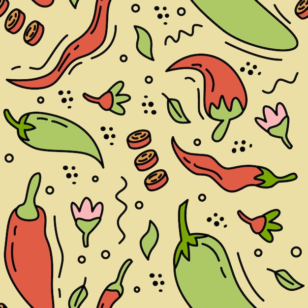 Doodle chili seamless pattern background