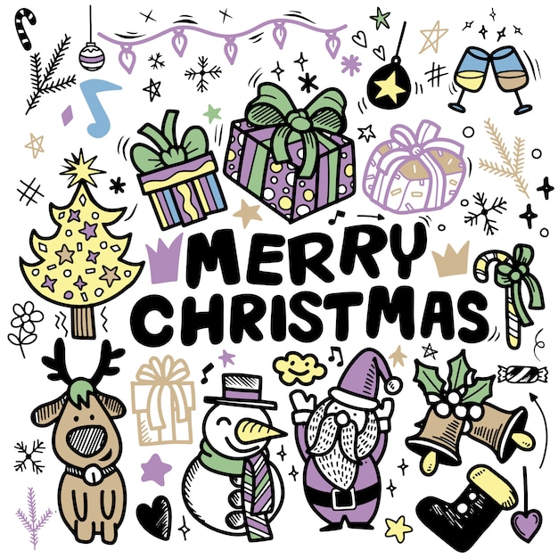 Doodle christmas background,freehand christmas outline doodles,hand drawn