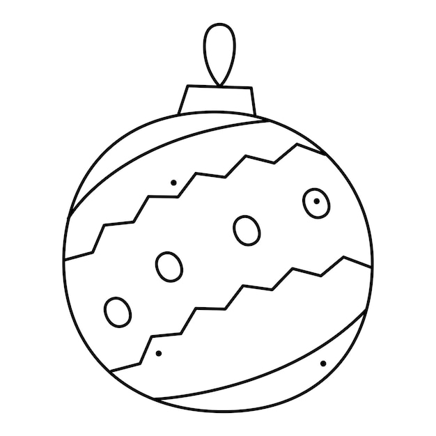 Doodle palla di natale con motivo a zigzag e cerchi illustrazione di clipart vettoriale in bianco e nero