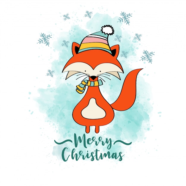 Doodle christmas card con volpe vestita