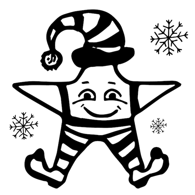 ベクトル 落書きクリスマス面白いスター ストライプ パンツ ブーツとキャップ白と黒のベクトル図
