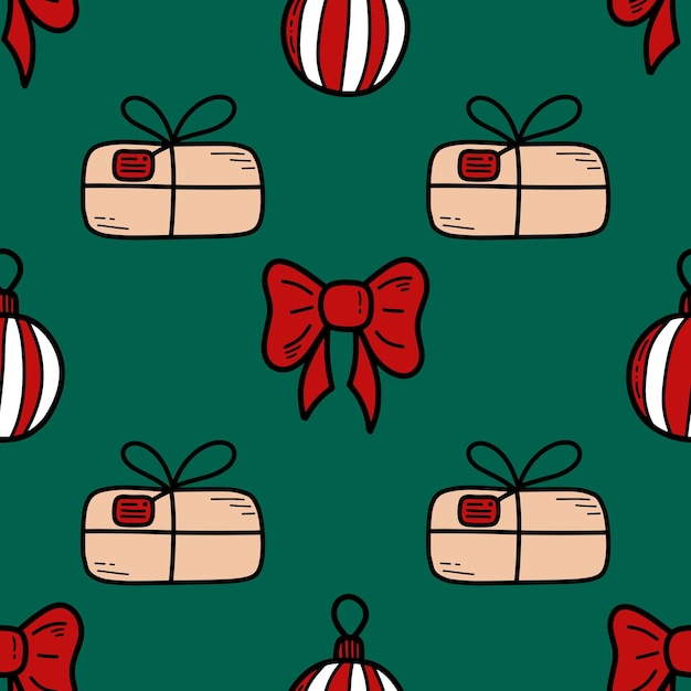 Doodle Christmas and new year vector seamless pattern