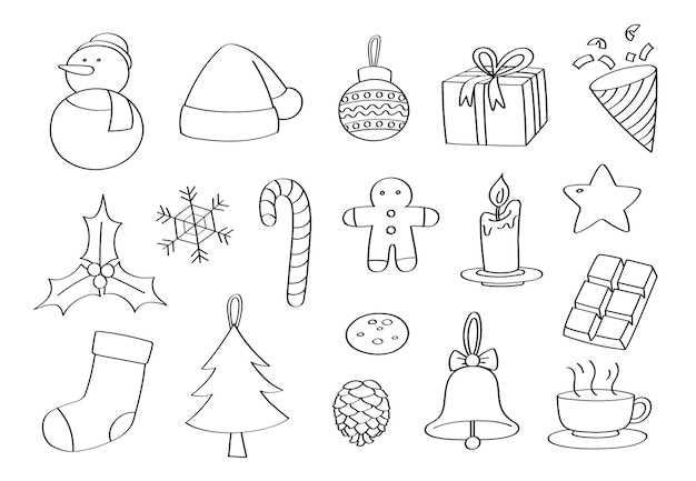 Doodle christmas objects hand drew