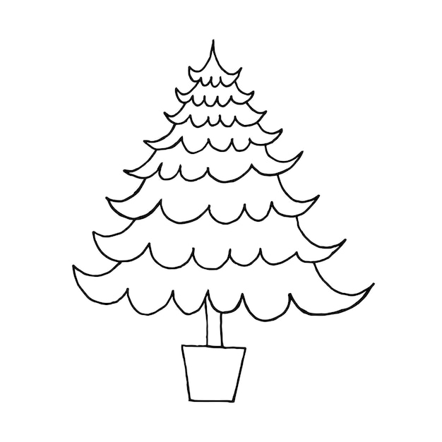 Vettore doodle illustrazione dell'albero di natale semplice albero di natale doodle illustrazione dell'albero di pino