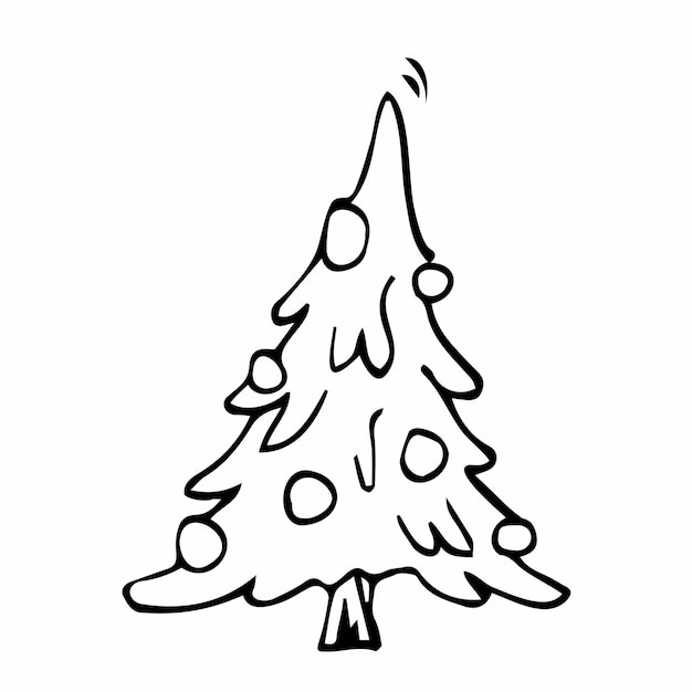 いたずら書き, クリスマスツリー, シンプル, 手, 引かれる, 飾られた, クリスマスツリー, ベクトル, イラスト, 隔離された, 上に