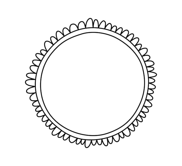 Вектор Зубчатая рамка круга каракулей ручной рисунок формы эллипса с зубчатыми краями простая круглая форма этикетки цветочный силуэт кружевной рамки векторная иллюстрация на белом фоне