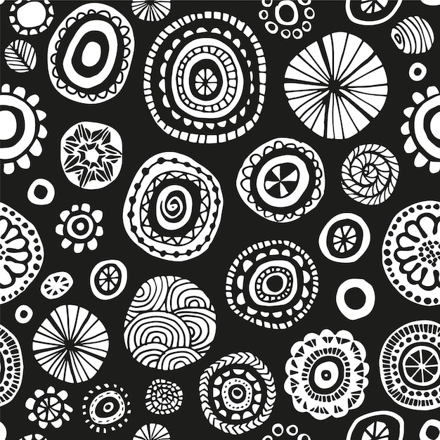 Doodle circles seamless handdrawn vector pattern design