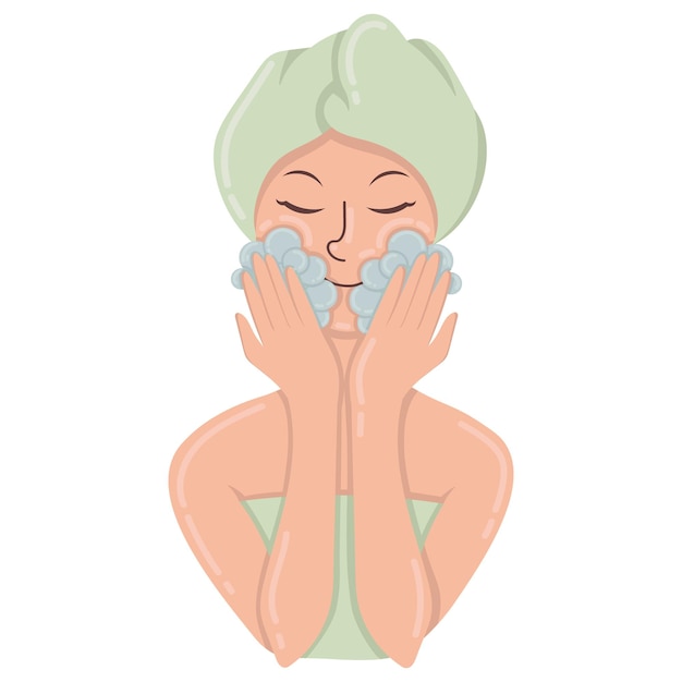 Vector doodle clipart girl washing her face