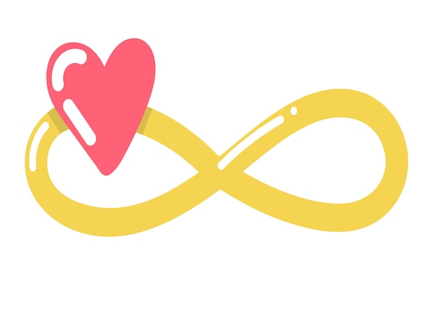 Doodle clipart dorato segno di infinito con il cuore