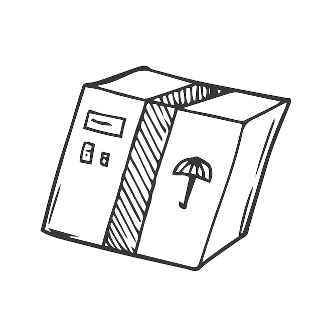 Doodle closed box icon Black and white symbol