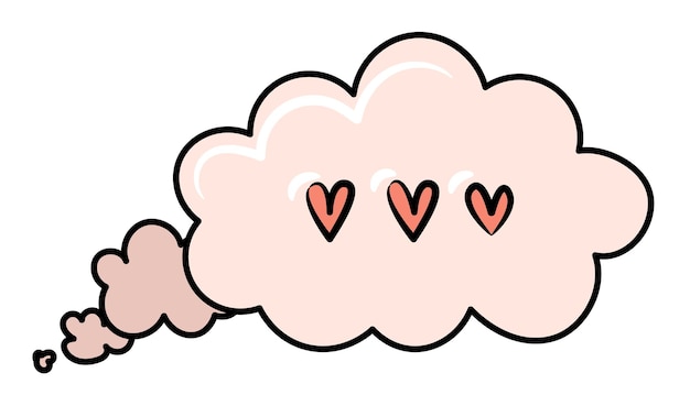 Doodle cloud with hearts, thoughts about love. Valentines day.