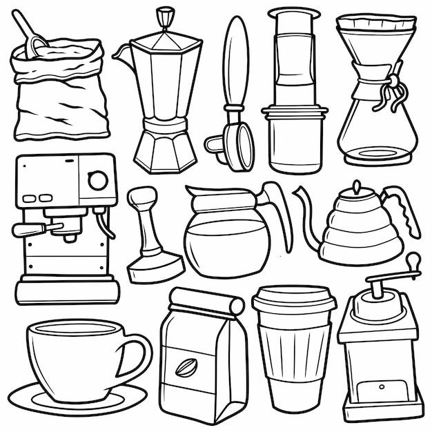 Doodle coffe icone illustrazione vettoriale