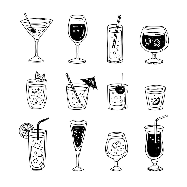 Vector doodle collectie cocktails illustratie