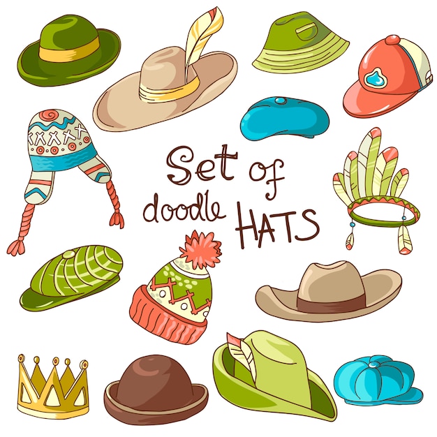 Doodle collection of different hats