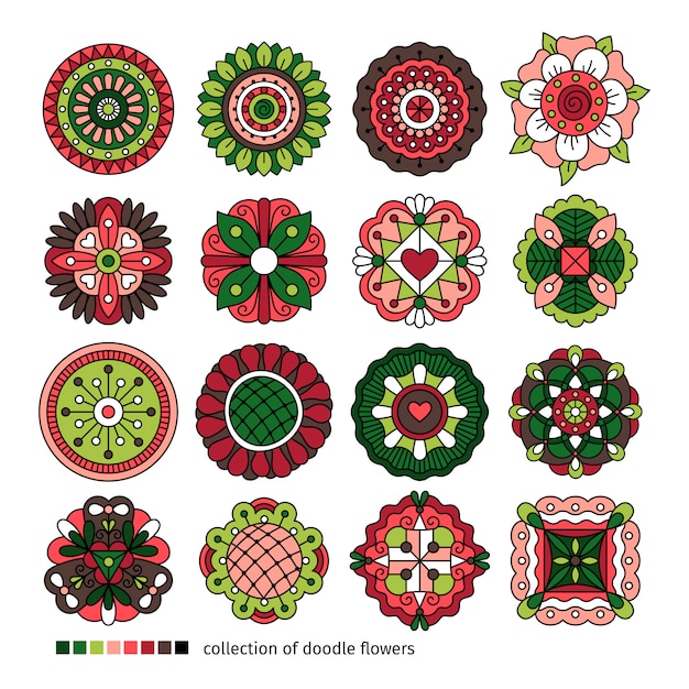 Doodle collection of ethnic flowers