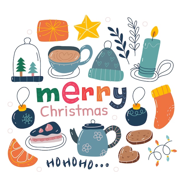 Vector doodle collection set of christmas element