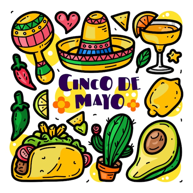 Doodle collection set of cinco de mayo elements