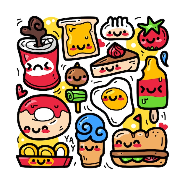 Doodle collection set of food and beverage element.