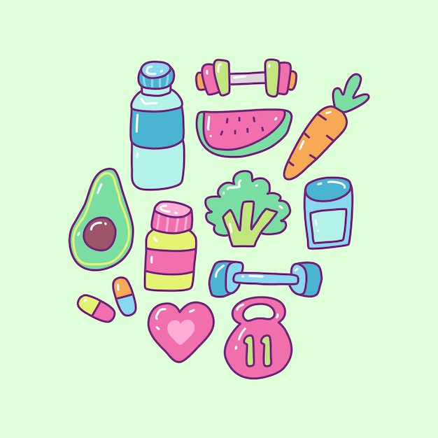 Vector doodle collection set gym fitness element can use for tshirt etc