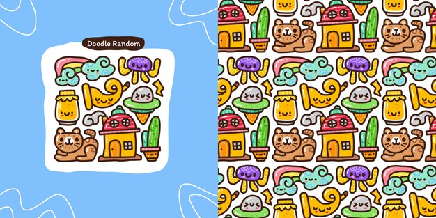 Doodle collection set and seamless pattern