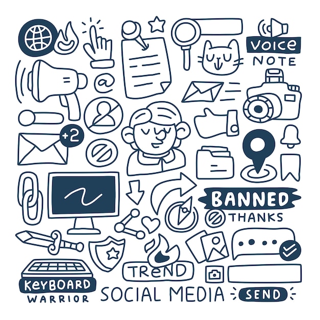 Vector doodle collection set of social media element.