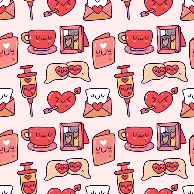 Doodle collection set of valentine element seamless pattern. Happy valentine's day