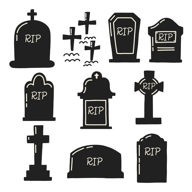 Doodle collection silhouette of gravestones