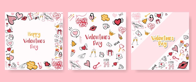 Doodle collection of valentine elements for social media post background