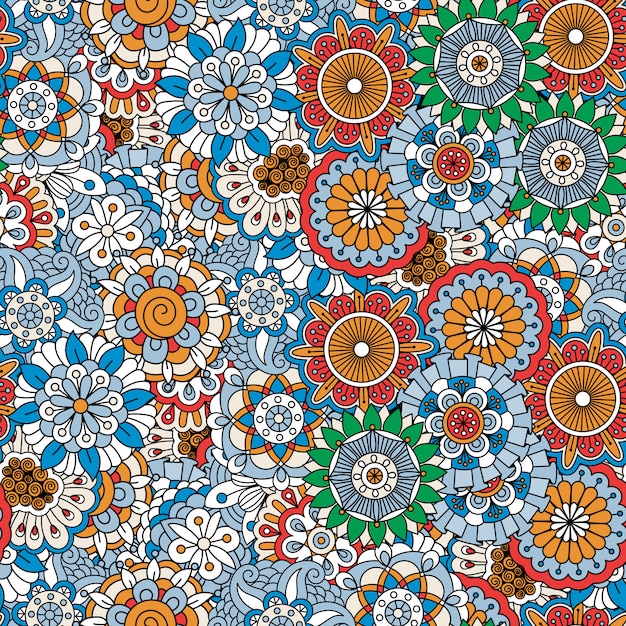 Doodle colored decorative floral pattern