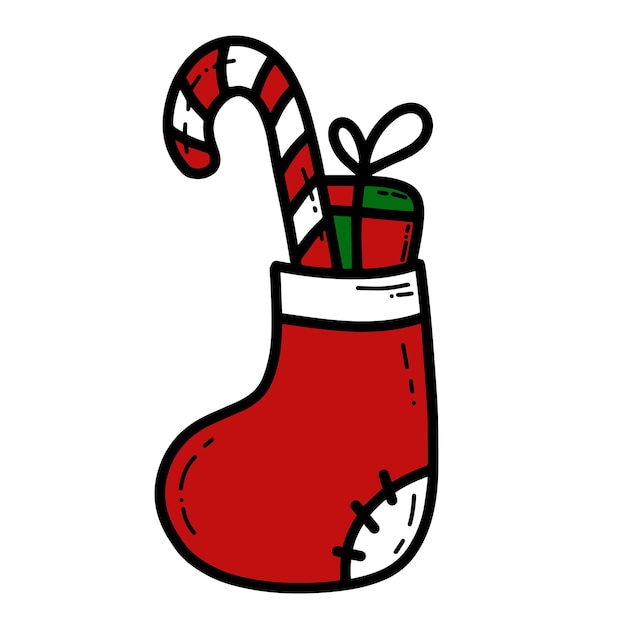 Doodle красочный рождественский носок для векторной иллюстрации подарков