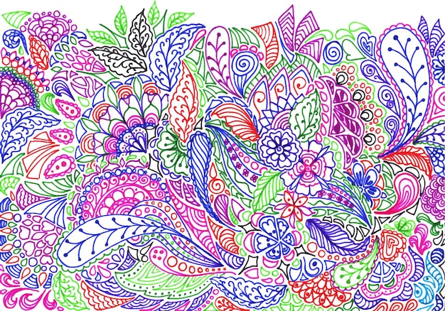 カラフルな花のベクトルの背景テクスチャの壁紙を落書き