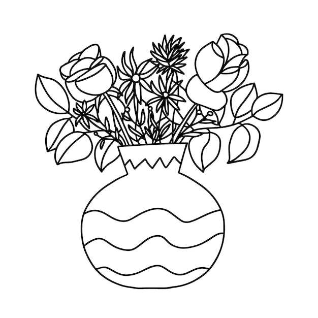 Doodle coloring page vase with flowers cute coloring vase with flowers bouquet