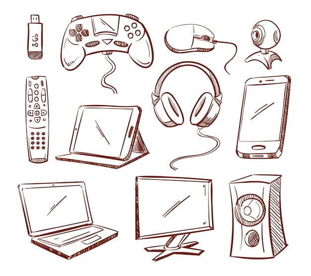 Set di gadget per computer doodle.