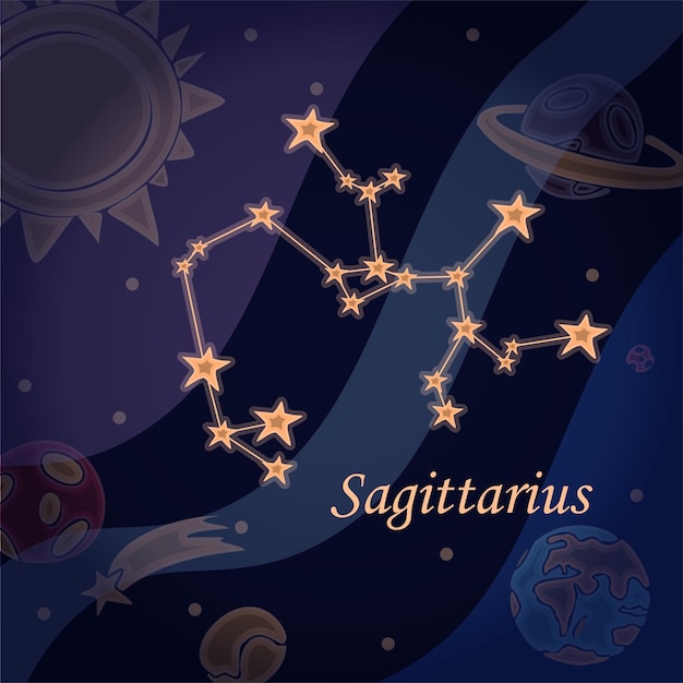 Vettore doodle costellazione del simbolo del sagittario dei segni zodiacali illustrazione vettoriale di astrologia