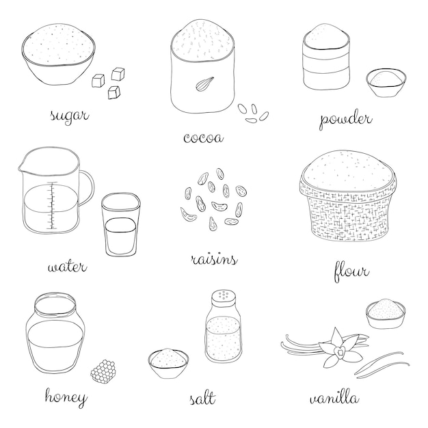 Doodle cooking ingredients set